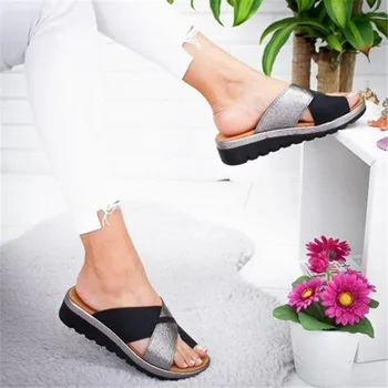 

Summer Women PU Leather Shoes Slippers Orthopedic Bunion Corrector Comfy Platform Wedge Ladies Casual Big Toe Correction Sandal