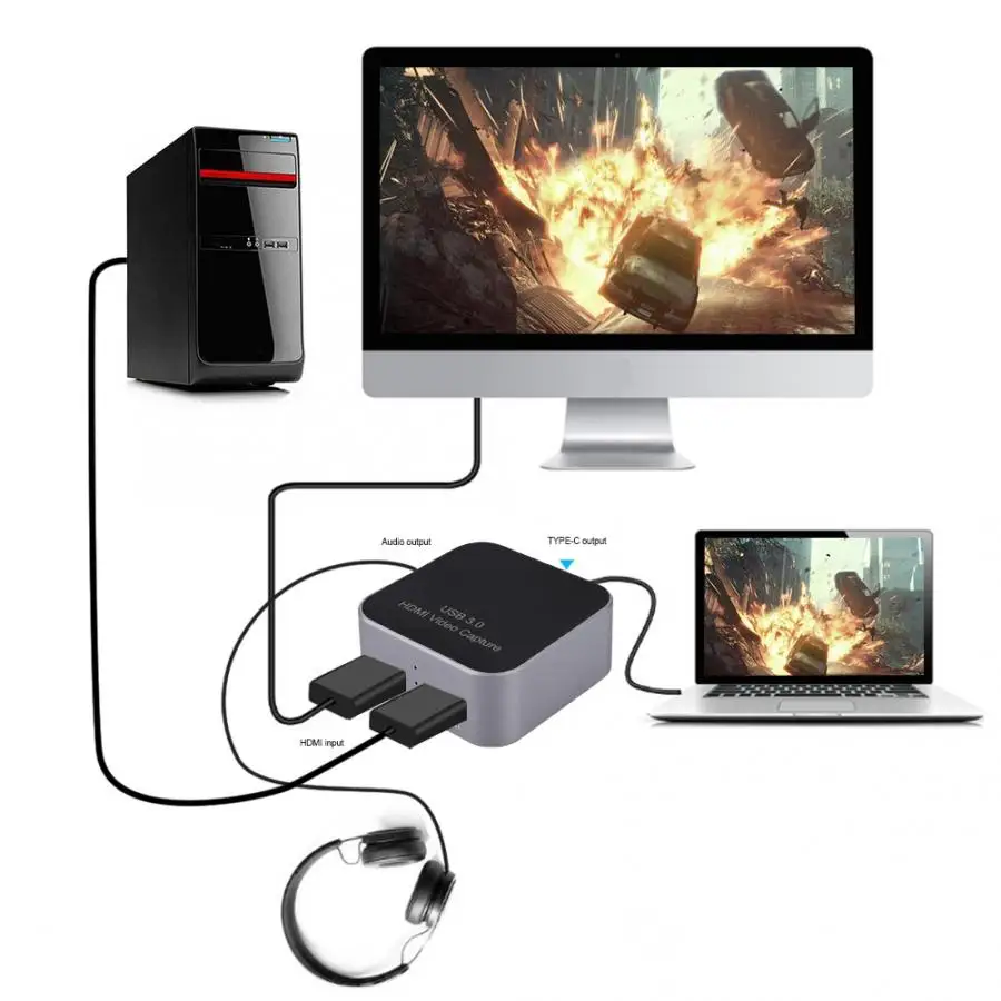 HDMI to TYPE-C Video Capture Video Capture Card USB 3.0 4K60Hz Dongle Game Streaming Live Stream Broadcast with MIC input