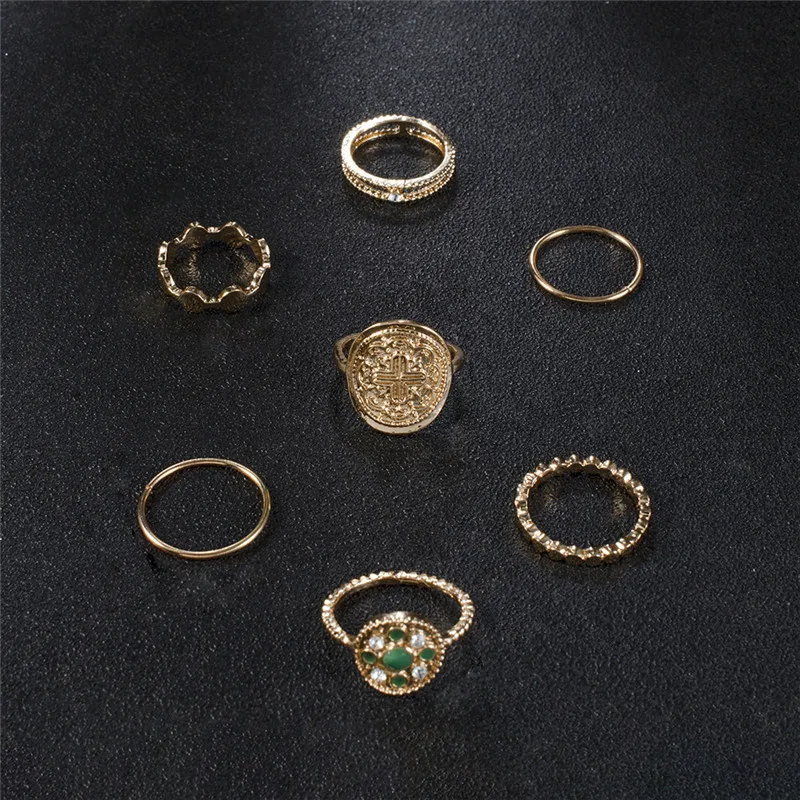 ZORCVENS дизайн золотого цвета Панк Винтаж синий камень крест, оформленный цветами обручальное кольцо для женщин 6 шт./компл. кольцо в стиле ретро набор Прямая