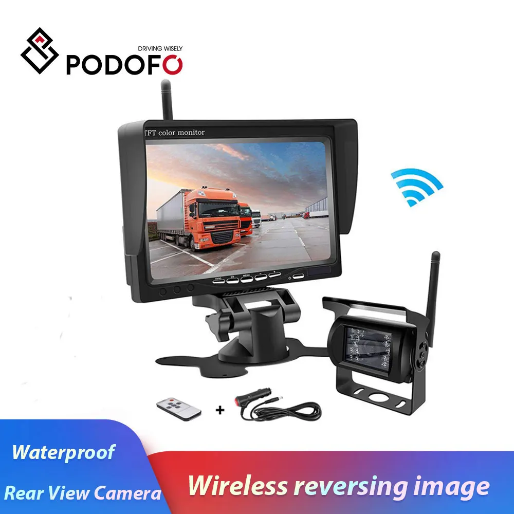Podofo Wireless Backup Parking System 7/" HD Rear View Car Monitor with IR Night