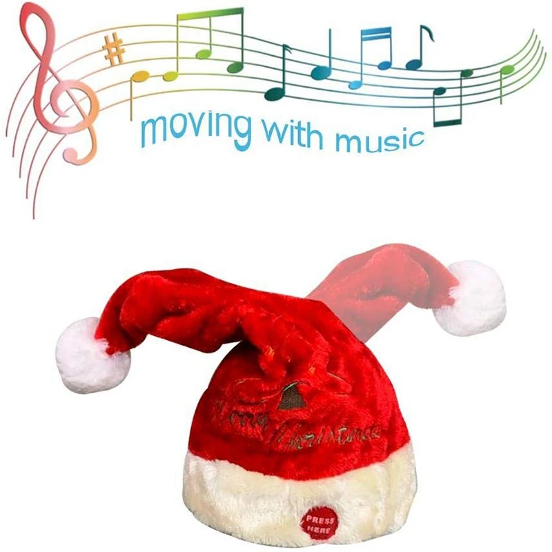 Электрическая Рождественская шляпа, бархатная вышитая Рождественская музыкальная Кепка, вечерние украшения, рождественский подарок, музыкальная Кепка Санта-Клауса
