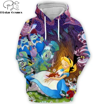 

2019 Fashion Men Cartoon 3D Hoodies Anime movie Alice in Wonderland pattern Printed Sweatshirt/zip hoodie Unisex streetwear