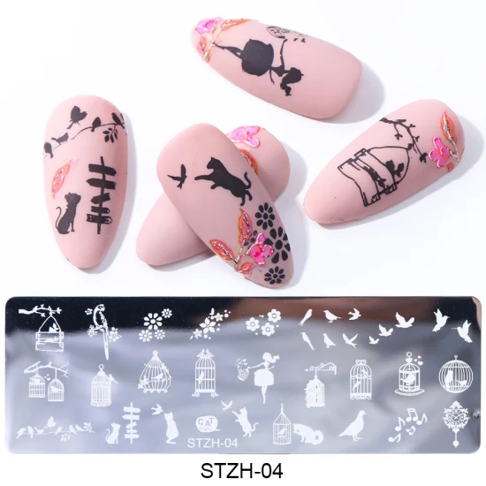 1pcs Nail Art Stamps Nail Stamping Plates Templates Letters Butterfly Leaves Cats Stars Gel Polish Manicure Stencils TRSTZH01-12 - Цвет: STZH-04