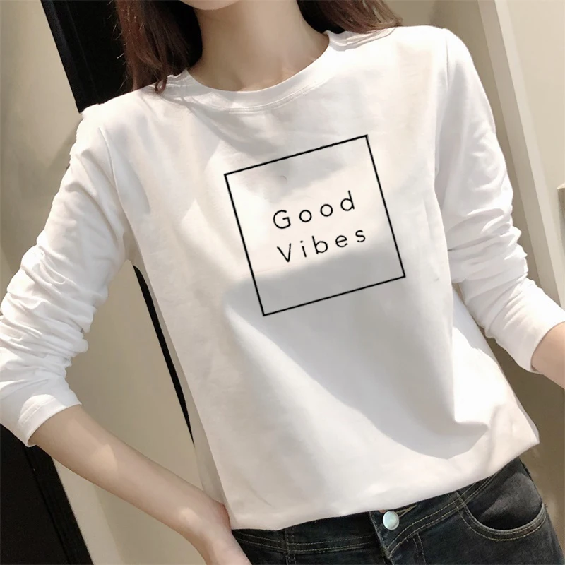 

FEEL GOOD Women's Monogrammed Long sleeve T-shirt for spring and Autumn 2020 is stylish, easy and casual Harajuku women's Tshirt