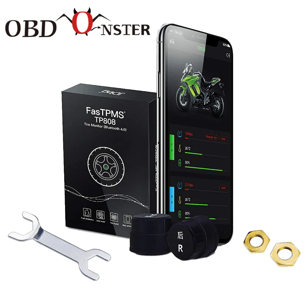 Водонепроницаемый TPMS мотоцикл тестер TP808 монитор давления в шинах Bluetooth датчик