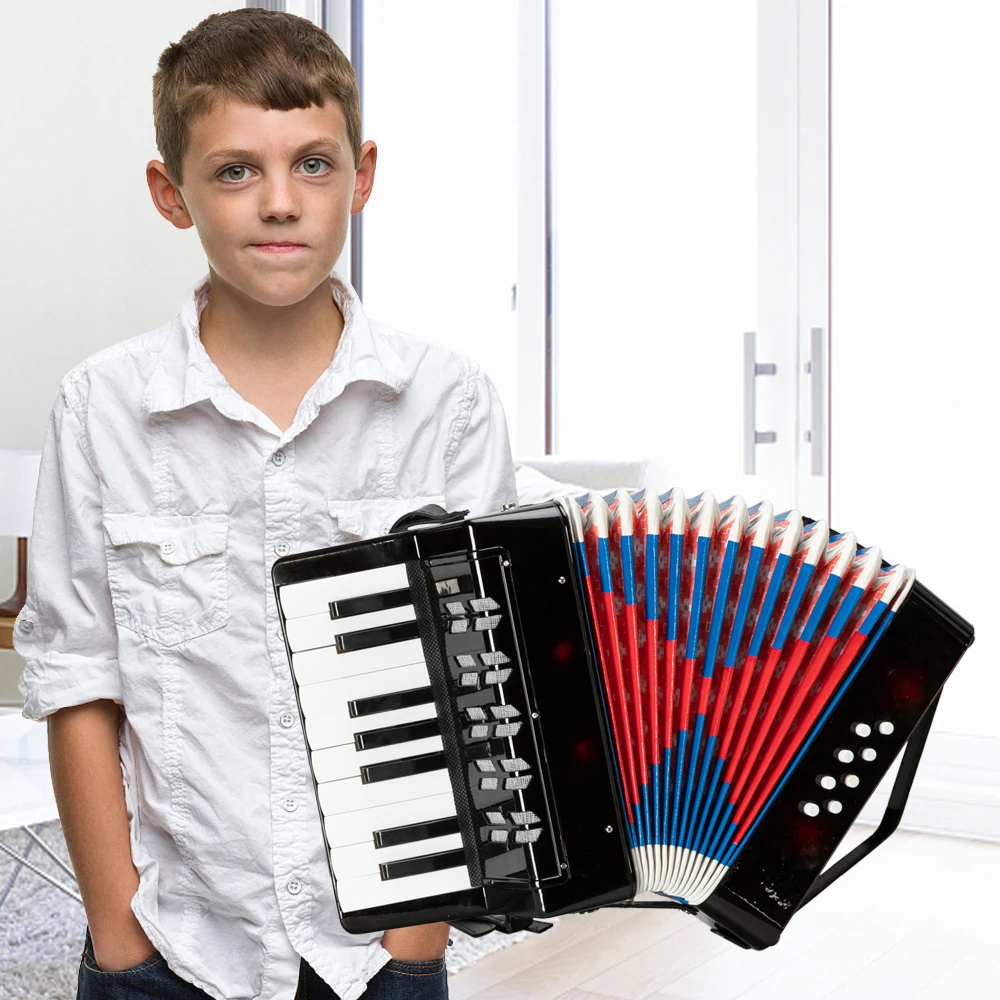 Focket Piano Accordion 17 Key 8 Bass Hand Acordeón Ligero Concertina Instrumento de Música Educativo con Manual Principiantes Solistas y Conjuntos Niños Kid Verde 
