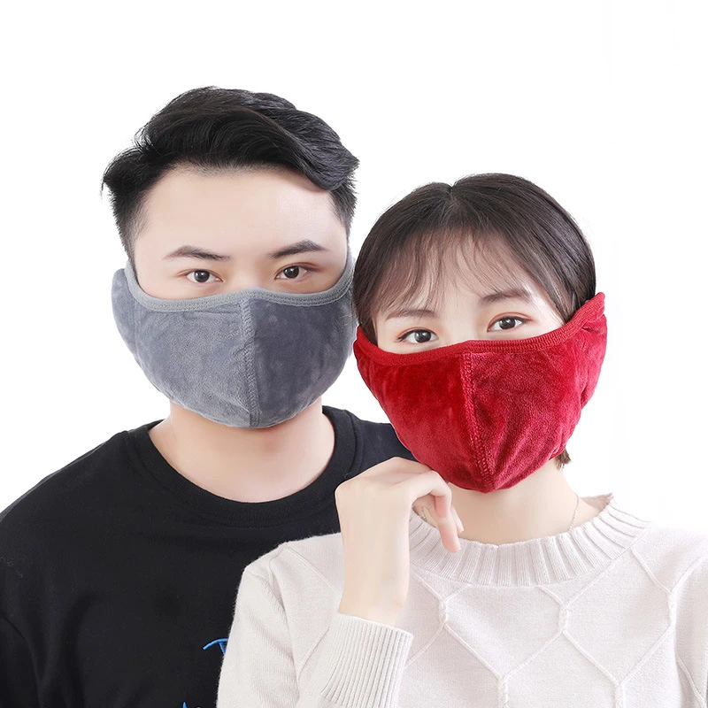 Women Men Ear Protective Mouth Mask Earmuff Windproof Anti Dust Winter Masks Breathable Flannel Solid Color Haze Face | Аксессуары для