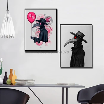 

Plague Doctor Poster Black And White Paintings On Canvas Modern Art Decorative Wall Pictures Home Decoration