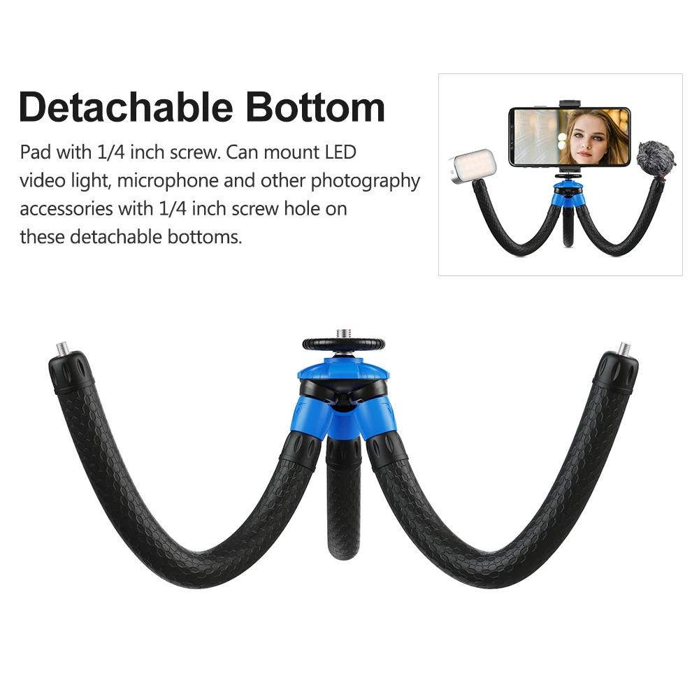 APEXEL Detachable Flexible Octopus Tripod Portable Mini Travel Phone Tripod w/ Foldable Phone Clip for iPhone GoPro DSLR Camera