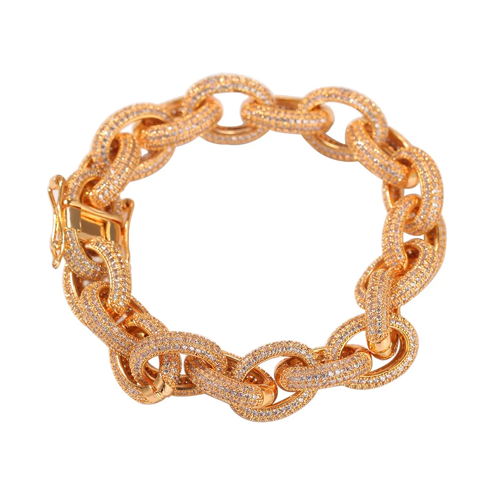 Golden 8inch Хип-хоп крест цепь O-chain циркон браслет европейский и американский модный мужской медный циркон браслет хип-хоп рэп аксессуары - Цвет камня: Golden 8inch