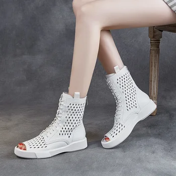 

Open Toe Bootie For Woman 2020 Genuine Leather Casual Boots Femme Botas