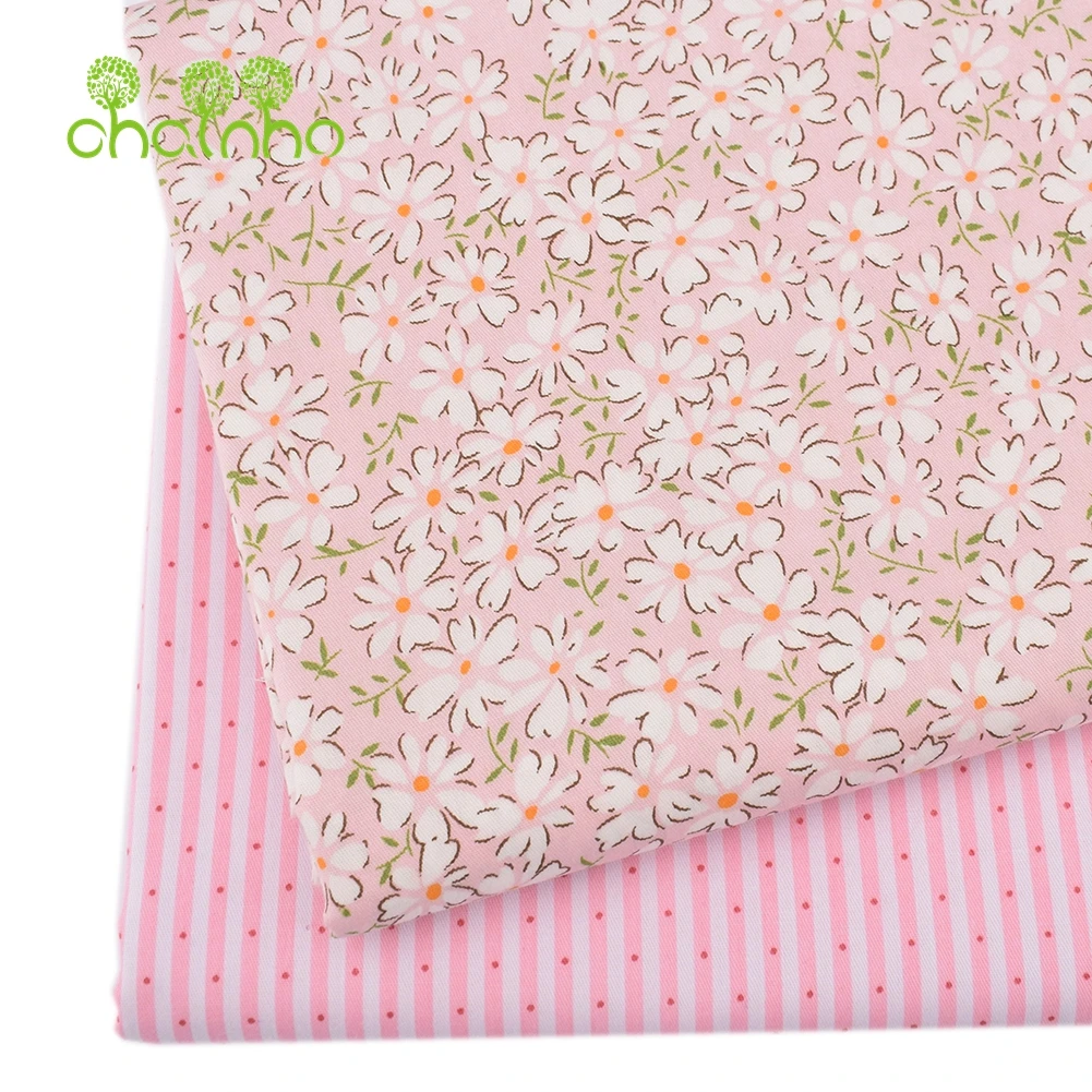 Chainho,Printed Twill Weave Cotton Fabric,DIY Sewing Quilting Material,Patchwork Cloth,6 Designs Flower Series,2 Sizes,15C292