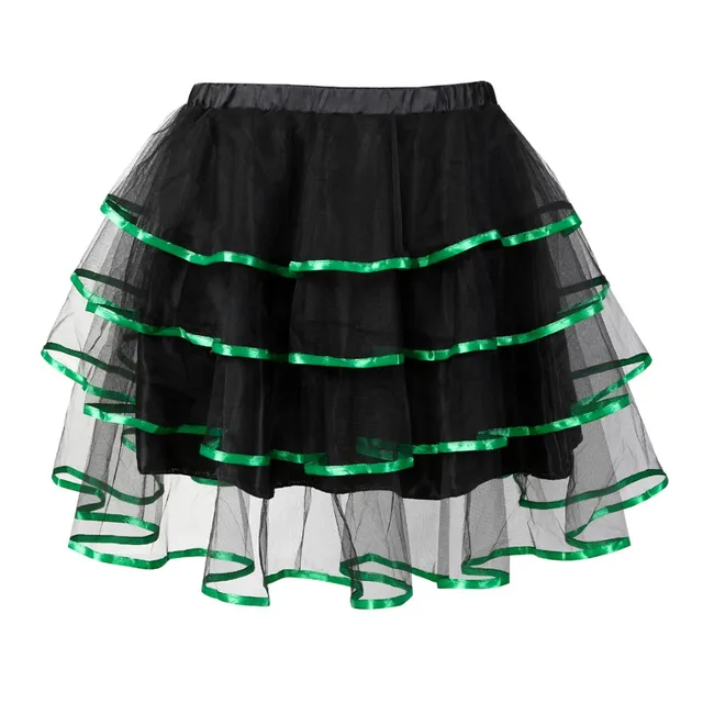 Women Sexy Mini Tutu Skirt Multilayer Mesh/Tulle/Lace/Floral Decoration Mini Pleated Skirts Fashion Dance Skirt Plus Size S-6XL 7017green
