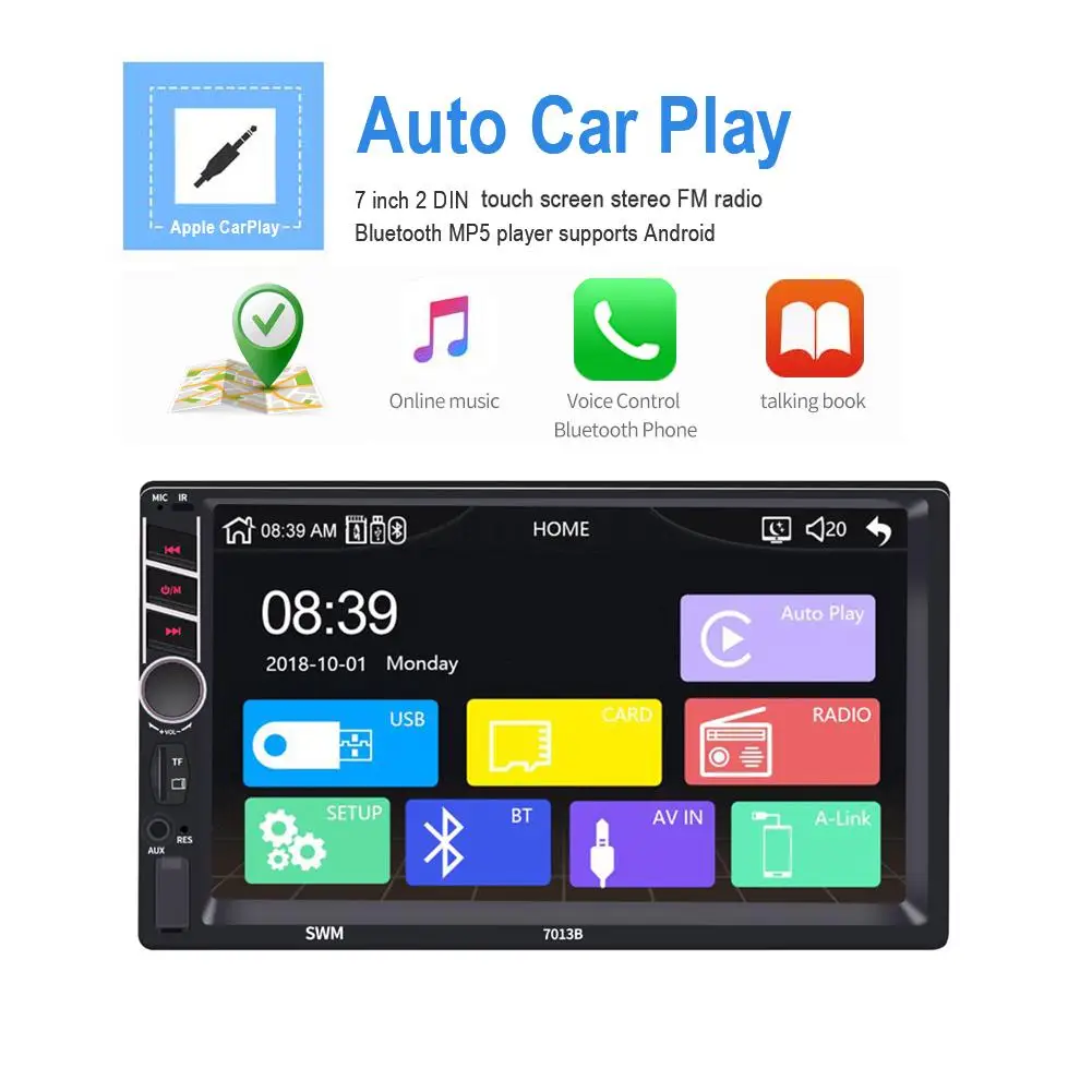 Автомобильный мультимедийный плеер 7 дюймов 2 Din сенсорный экран управление Стерео fm-радио Bluetooth Mp5 плеер Поддержка для Android/IOS изображения