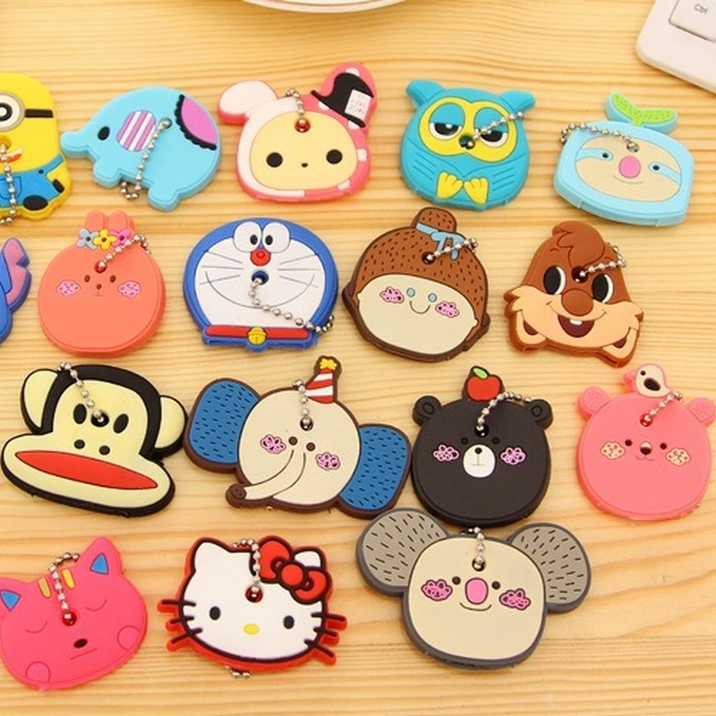 Cute Animal Soft Key Top Head Cover Chains Cap Creative Personalized Keyring Family Lovers Baby Key chain Gifts New Variety silicone keychain