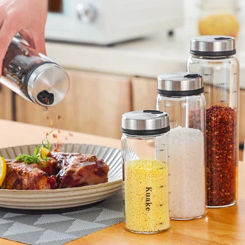 

Glass Kitchen Seasoning Bottle Salt Sugar Pepper Condiment Organizer Jar Chicken Essence Cooking Spice Container Accessories