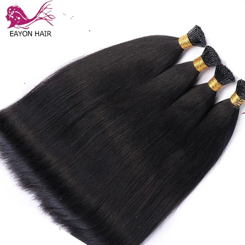 

Eayon 30inch Long Silky Straight I Tip Hair Extensions Pre Bonded Hair Brazilian I Tip Microlinks Fusion Hair Brown Black Color