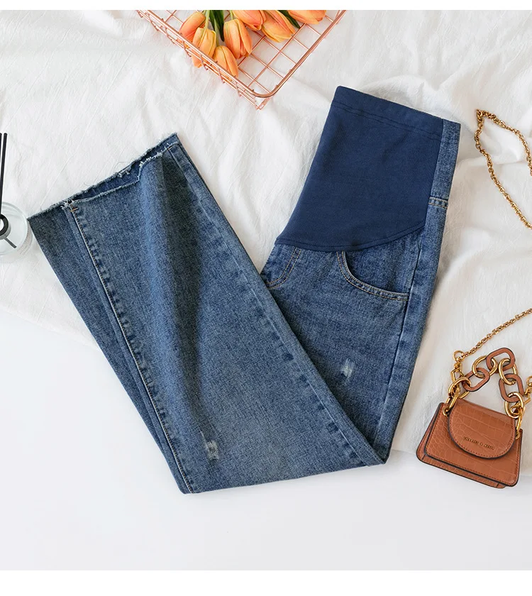 Loose Wide Leg Denim Jeans Maternity Pants Trousers For Pregnant Women Clothes Vintage Pregnancy Jeans High Waist Autumn Pants