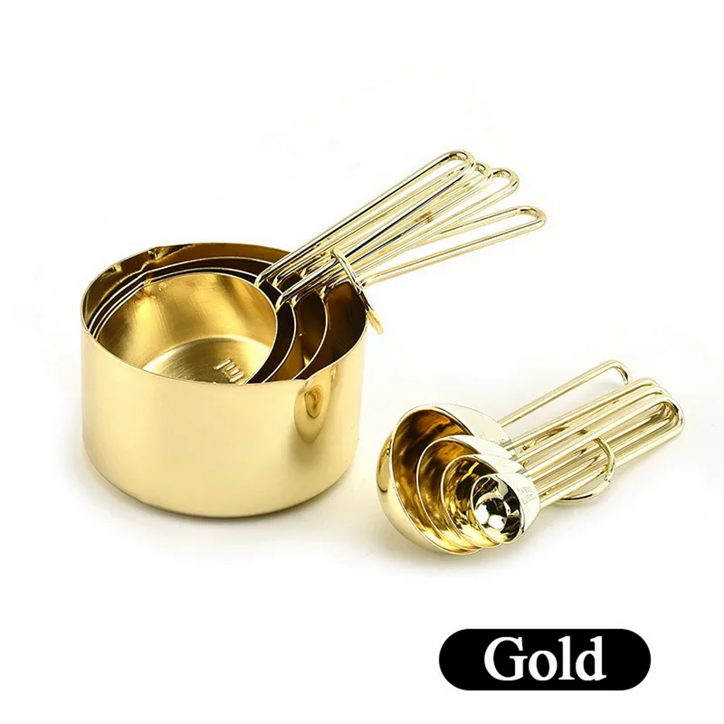 gold 8 шт./компл. Нержавеющая сталь мерные чашки и ложки набор для Кухня выпечки 8 гравировкой размеры стекируемые формы для выпечки Инструменты - Цвет: gold