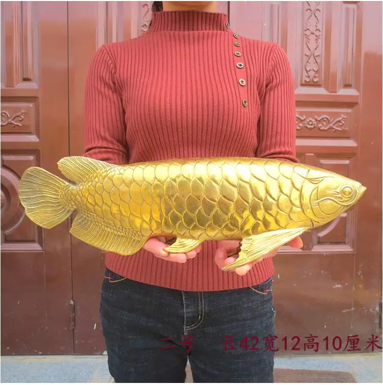 42 см большой магазин компании Юго-Восточной Азии бизнес эффективный талисман набор денег арована Золотая Рыба фэн шуй медная статуя