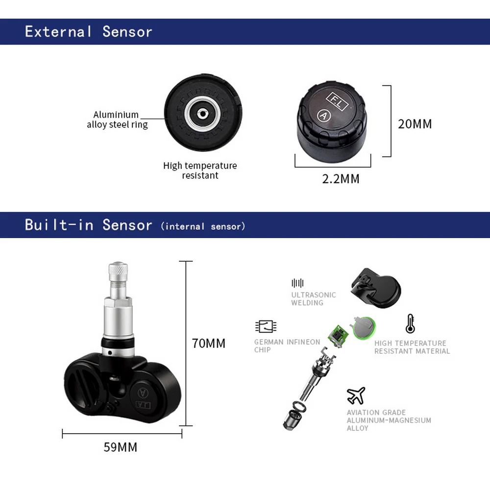 Автомобильный монитор солнечного давления беспроводной TPMS монитор давления в шинах встроенный внешний Высокоточный монитор давления в шинах