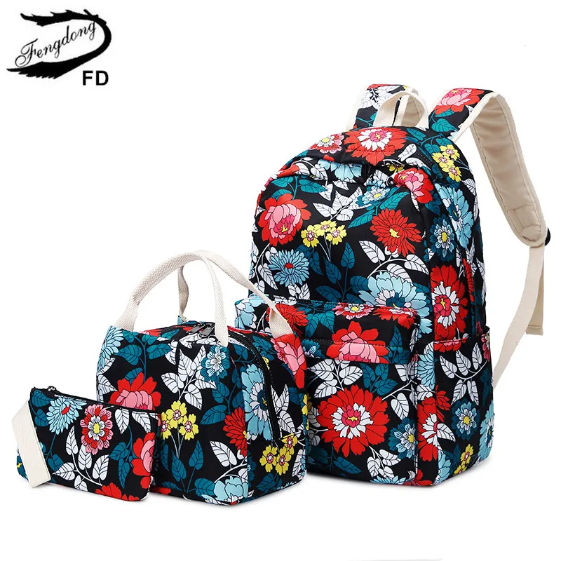 Школьный рюкзак FengDong 3 шт./компл. в китайском стиле для девочек-подростков школьный рюкзак с цветочным принтом школьные рюкзаки для девочек с цветочным рисунком для девочек рюкзак сумка для карандашей