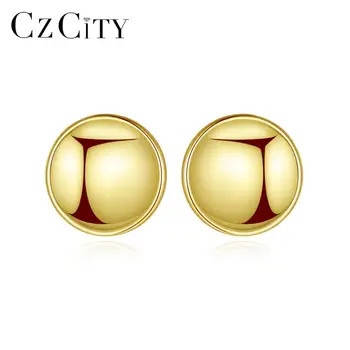 

CZCITY Minimalist Gold Plated 925 Sterling Silver Small Round Stud Earrings for Women or Men Femmes Fine Jewelry Gift SE0376
