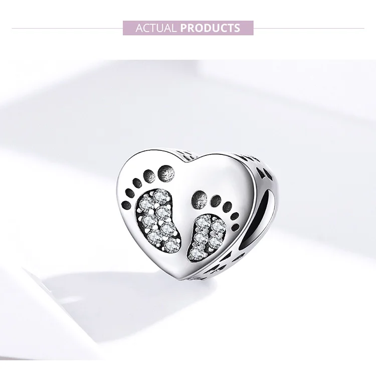 Подходит для браслета Pandora, серебро 925,, CZ, милый мальчик, отпечаток сердца, бусины, S925, маленькие детские ноги, треки, Подвески для изготовления ювелирных изделий