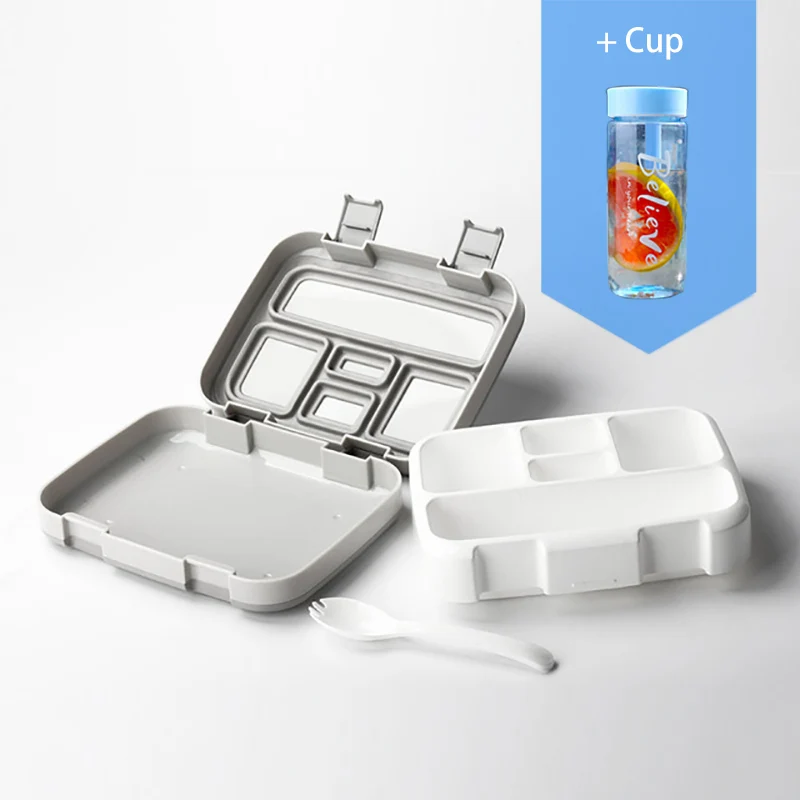 Gray 5 and cup Microwavable квадратная коробка для обеда для детей Герметичный пищевой контейнер с отделениями BPA ланчбокс для пикника школы - Цвет: Gray 5 and cup