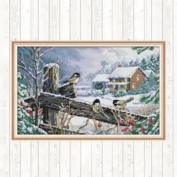 

Bird on The Fence Cross Stitch Kit 14ct 11ct Count Cloth Handmade Needlework Wall Home Decor Set Embroidery Patterns Kits