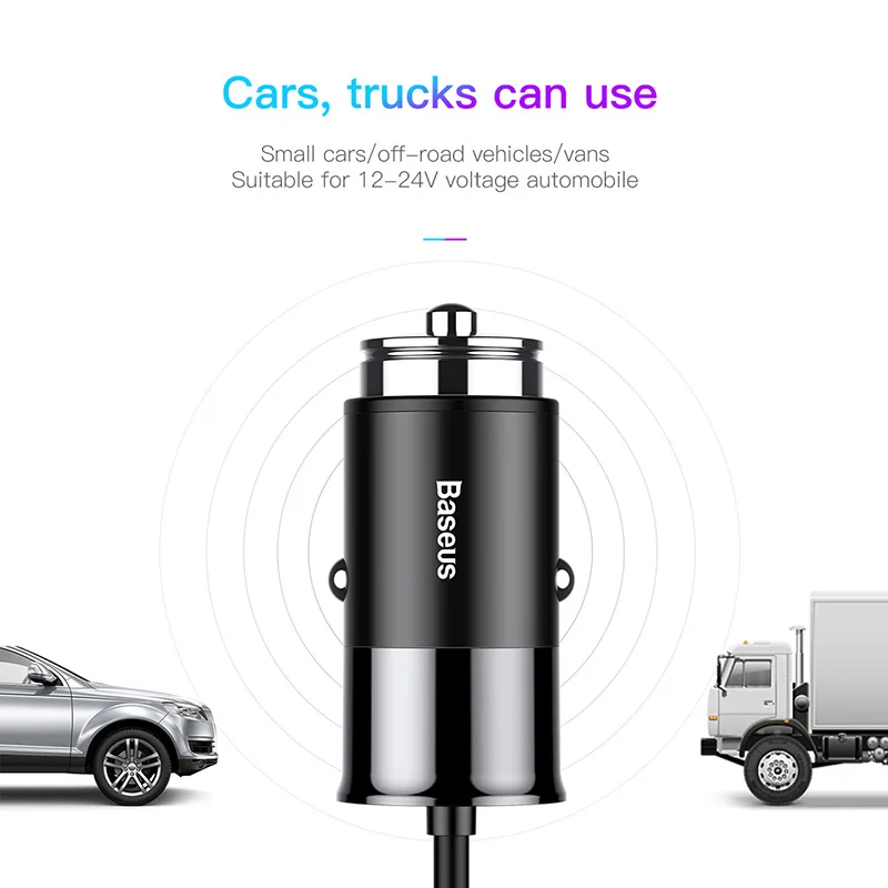 Автомобильное зарядное устройство Baseus 2 в 1 кабель USB 4.8A адаптер для быстрой