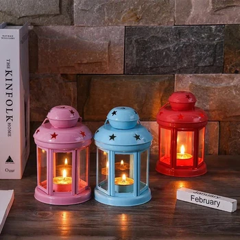 

Candlestick European Iron Star Pendant Lantern Models Candle Holder Vintage French Moroccan Style Home Decoration