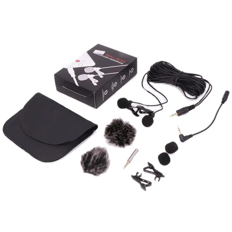 

6m Dual-Head Lavalier Lapel Clip-On Microphone For Lecture Or Interview For Smartphone Mobile Phone And Tablets