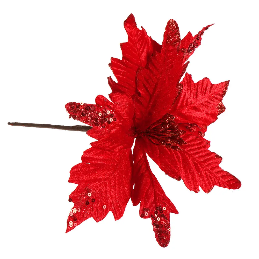 20 см для рождественской вечеринки Poinsettia блестящий цветок Золотой бант зажим на рождественскую елку красочные цветы для дома Рождественские вечерние аксессуары для декора - Цвет: red4
