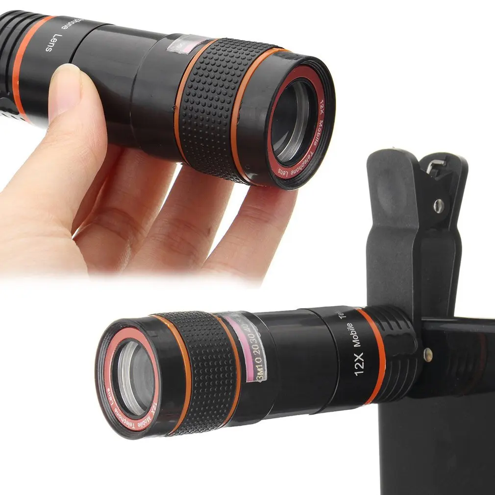 

HD 12X Magnification Optical Zoomable Camera Telescope Lens with Clip Universal For Smart Phones Plug and Play