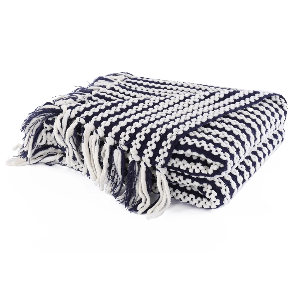 Вязанное покрывало Battilo с белыми и темно синими цепочками 60 &quotx 50&quot|knit throw