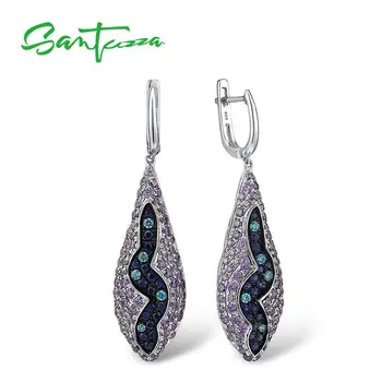 

SANTUZZA Silver Earrings For Women Pure 925 Sterling Silver Fancy Color Stone Shiny Drop Earrings Elegant Fine Jewelry