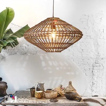

Southeast Asian vintage rattan hand-woven Chinese tea room E27 creative wicker decoration restaurant lighting pendant lamp