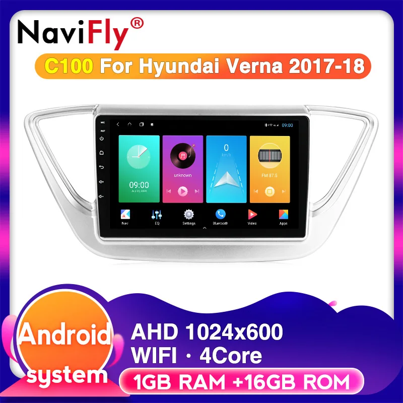 NaviFly Android10 для Hyundai Verna 2017 2018 8Core 4G Оперативная память 128G Встроенная проигрыватель