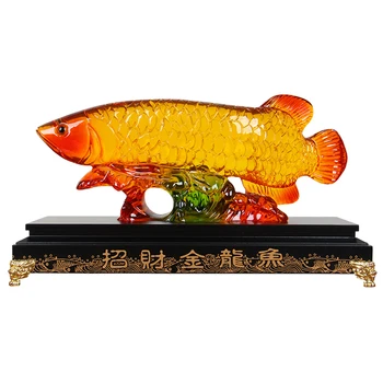 

2020 BUSINESS BRING IN WEALTH TREASURE MONEY DRAWING TOP TALISMAN # GOLD DRAGON FISH AROWANA FENG SHUI ART STATUE