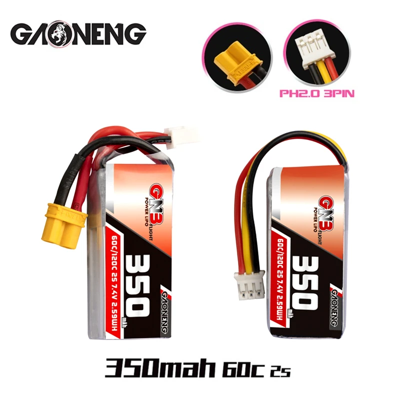 1-10 Pz Gnb Gaoneng 2S 350Mah 7.4V 60C/120C Lipo Batteria Xt30 O Ph2.0 Spina Per Betafpv Beta75X Piccoli Droni Whoop Piccola Auto
