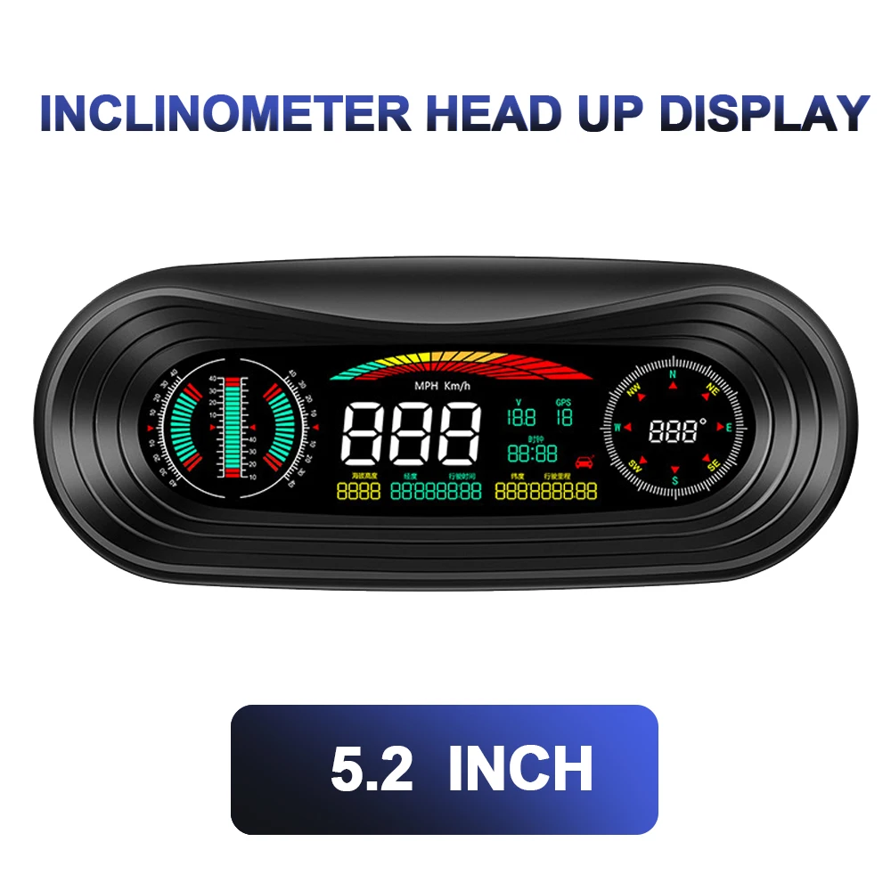 12V Auto Neigungsmesser Hang Gauge HUD Head Up Display 5.2 Tacho GPS  Kompass Uhr Meter Auf Board Computer auto Zubehör