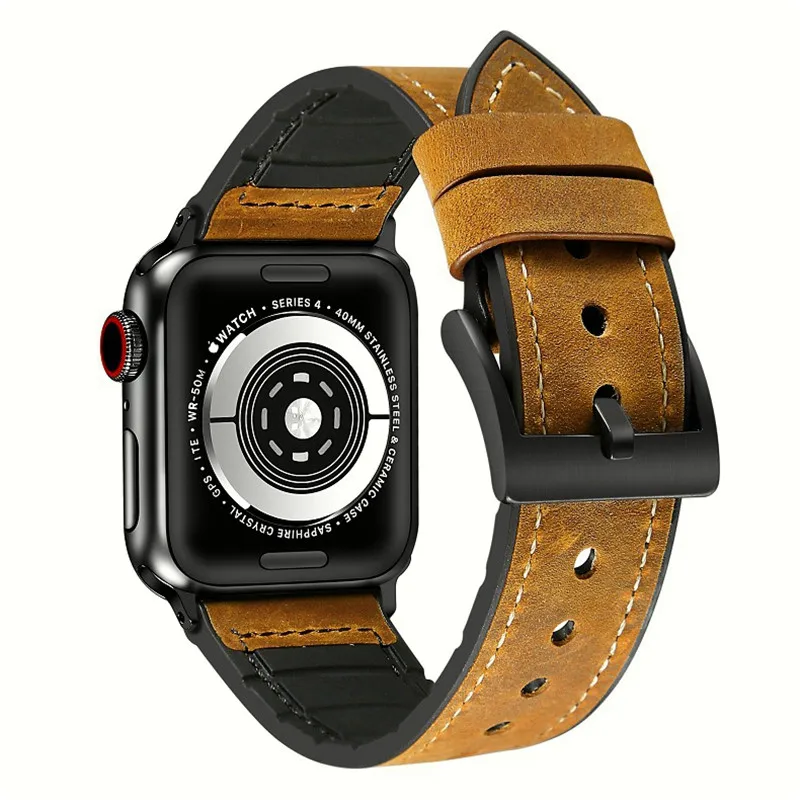 Для Apple Watch Series 5 4 3 2 1 силиконовый браслет кожаный ремешок для наручных часов iWatch, 40/44/38 мм/42 мм браслет Для мужчин/Для женщин наручный ремень аксессуары