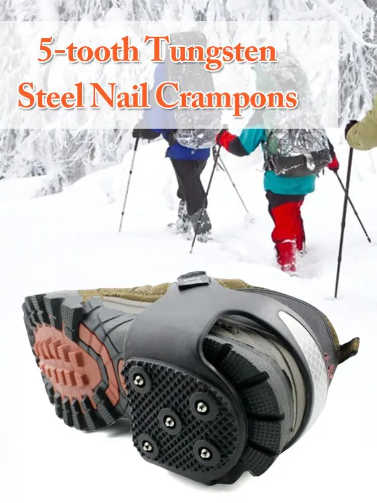 

Ice Cleats Ice Grips Traction Cleats Grippers Anti-slip 5-Teeth Stainless Steel Durable Silicone Reflective Crampons //