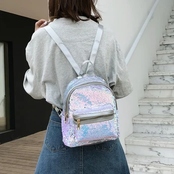 

New Teenage Bling Glitter Sequins Backpack Girls Rucksack Students School Bag Female Shiny Mini Backpacks