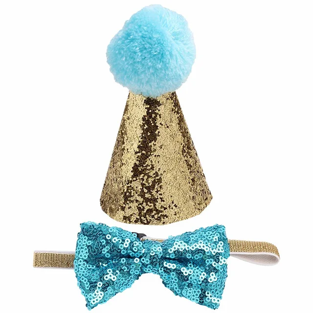 Style 2 Lake Blue 2 шт./компл. шапки для собак с бантом кошка собака костюм на день рождения блесток дизайн головной убор шляпа Рождественская вечеринка Аксессуары для домашних животных - Цвет: Style 2 Lake Blue