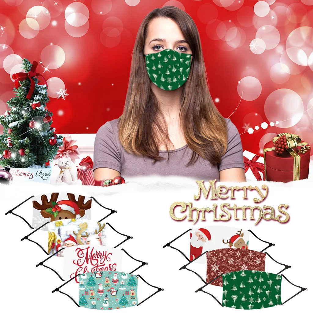 Christmas Print Face Mask For Adult Breathable Reusable Cotton Fabric Mouth Maszk Cover Mascara De Boca Balaclava Party2020 |