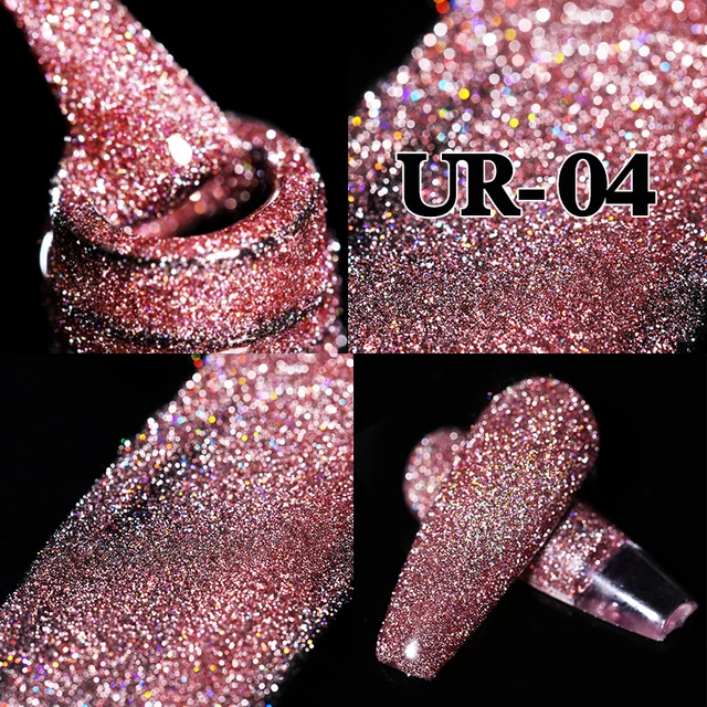 UR SUGAR 7.5ml Pink Reflective Glitter Gel Nail Polish Silver Purple Sequins Soak Off UV Gel Nail Art Manicuring Nail Gel Reflective -4