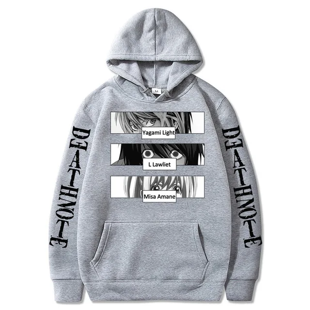 Oversized Men's Hoodie Death Note Anime Harajuku Top Funny Anime Print Unisex Cosplay Cool Sweatshirt Black Clothes Hip Hop Top Gray2
