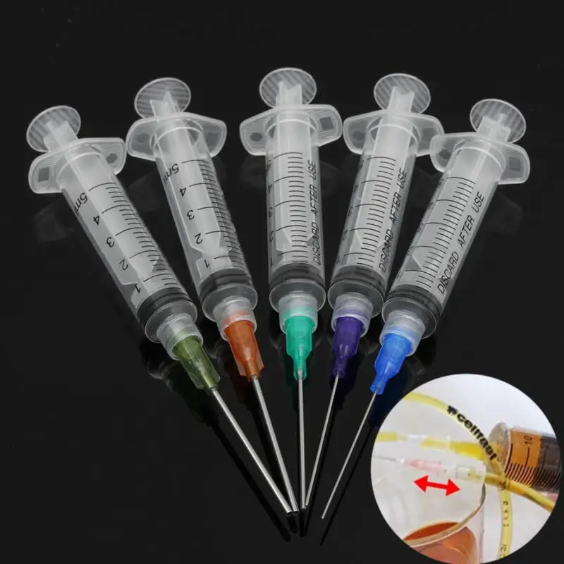 Jeringa de engarce sellada, puntas de jeringa química Blunt para pegamento líquido, tinta de aceite, 5 uds.